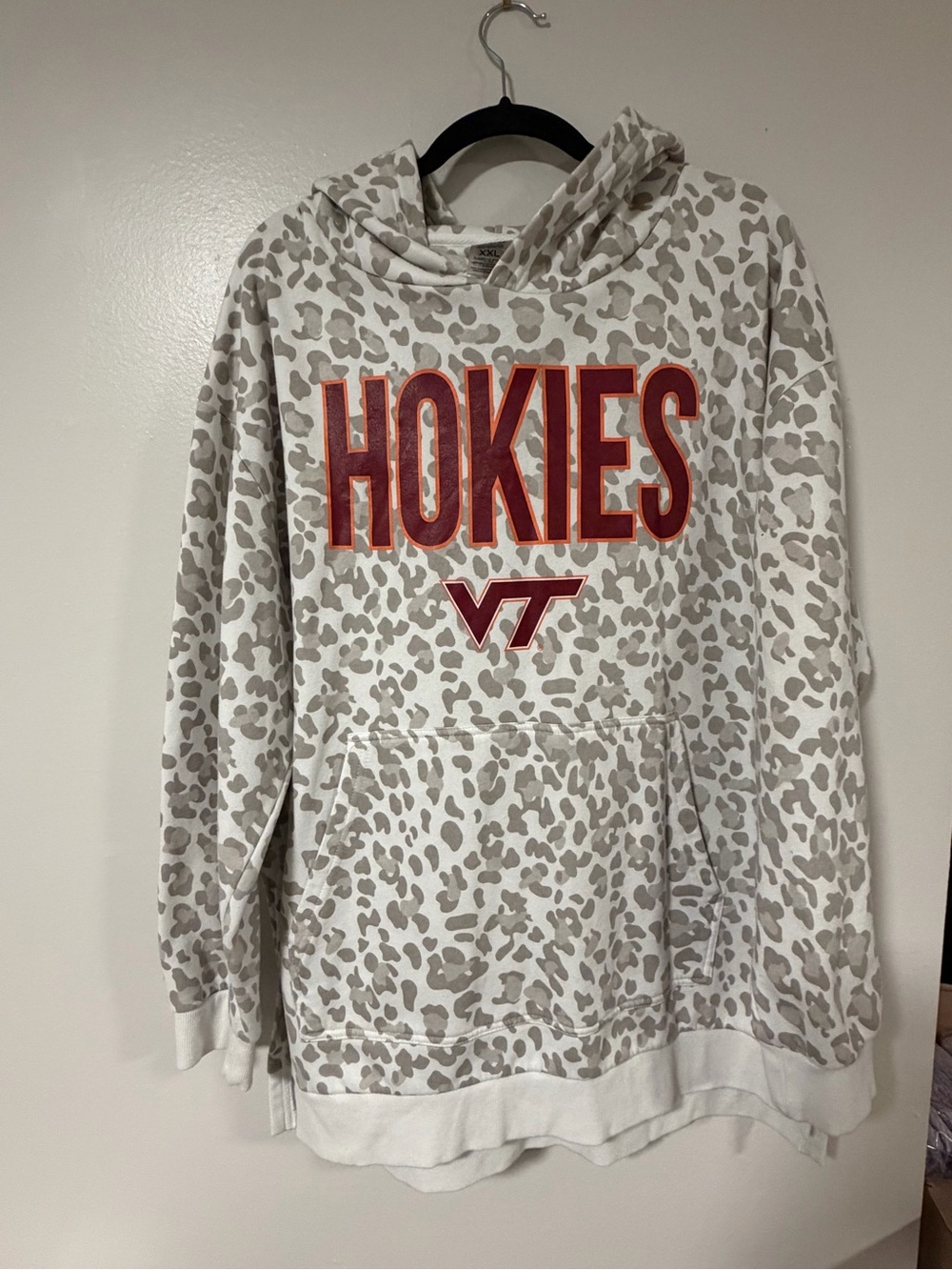 Virginia Tech Hokies Cream Leopard Print Hoodie